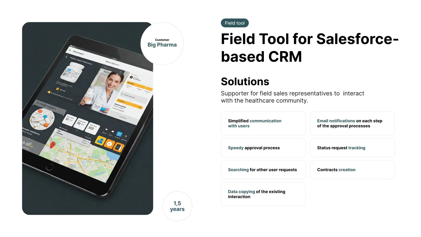 Portfolio slide: Salesforce field tool for healthcare CRM