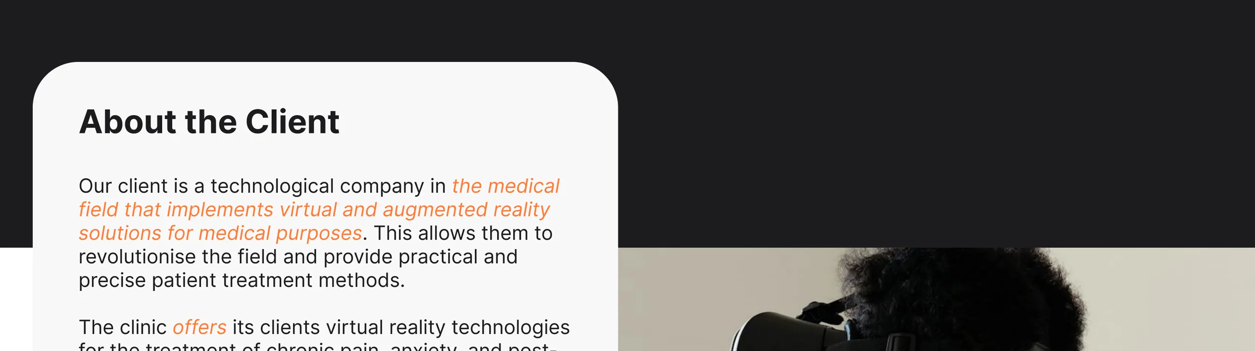 VR case study - panel 1: context and client